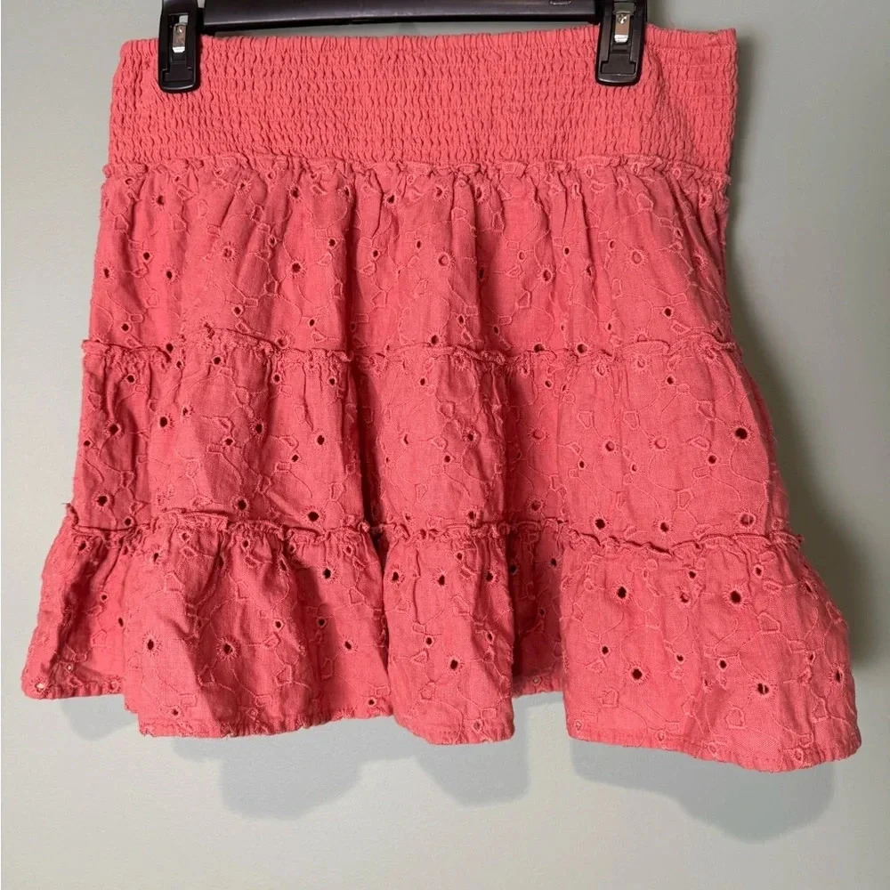 American Eagle Women’s Eyelet Ruffle Skirt Wide Elastic Waistband Size Large